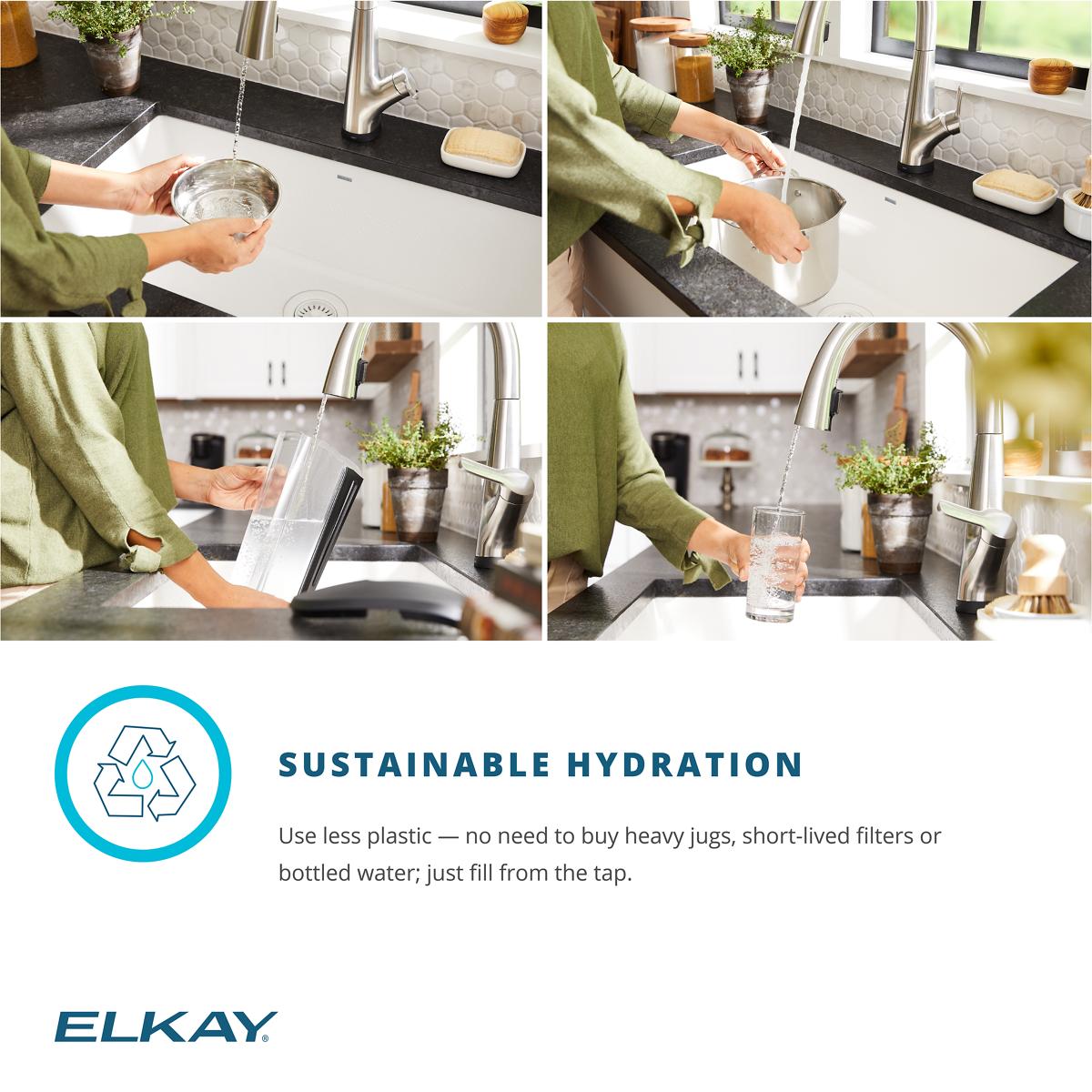 Elkay Quartz Classic 25" Drop In/Topmount Quartz Kitchen Sink Kit with Faucet, Single Bowl Greystone, 5 Pre-scored Faucet Holes, ELG2522GS0FLC