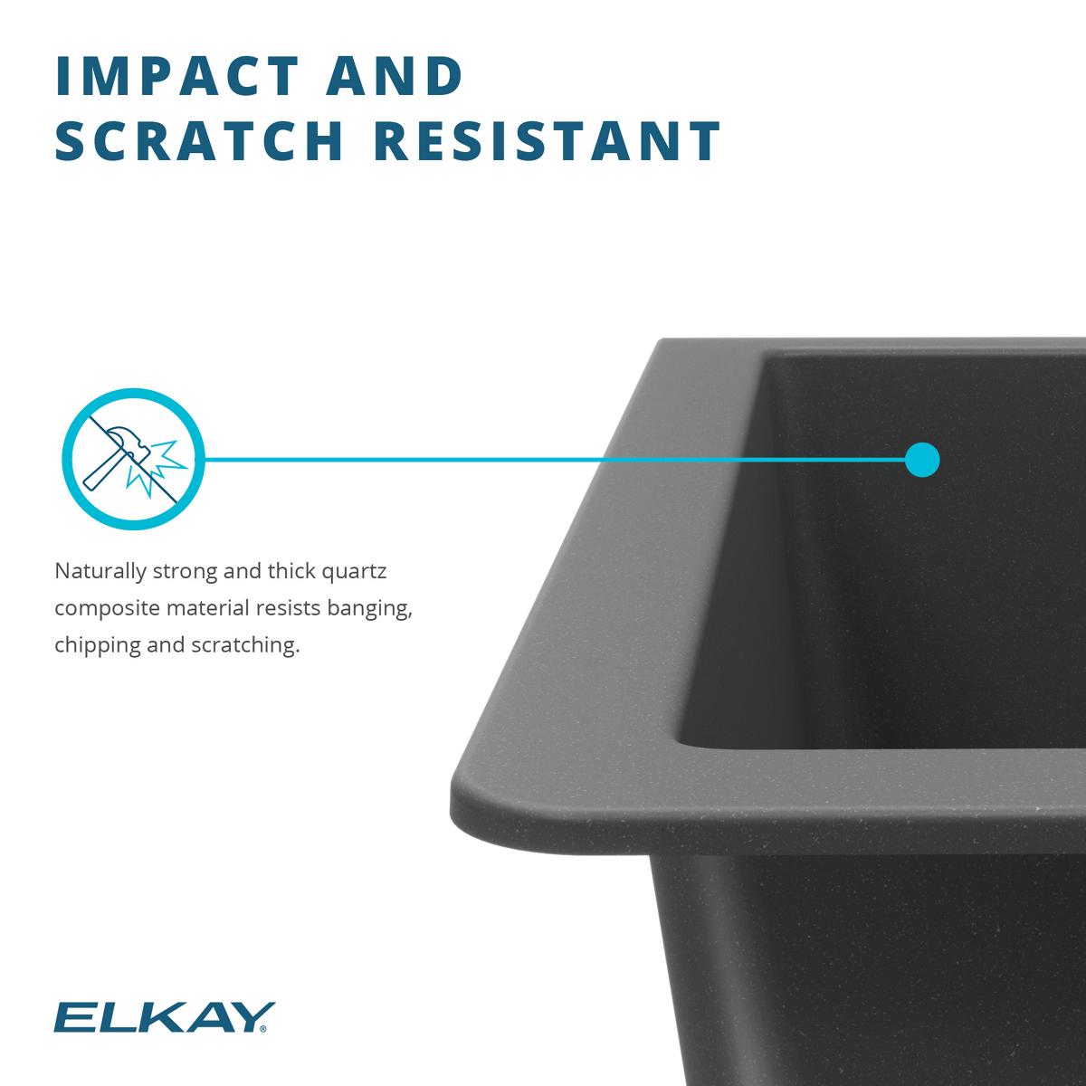 Elkay Quartz Classic 33" Undermount Quartz Kitchen Sink Kit with Faucet, 60/40 Double Bowl, Mocha, ELGHU3322RMCFLC