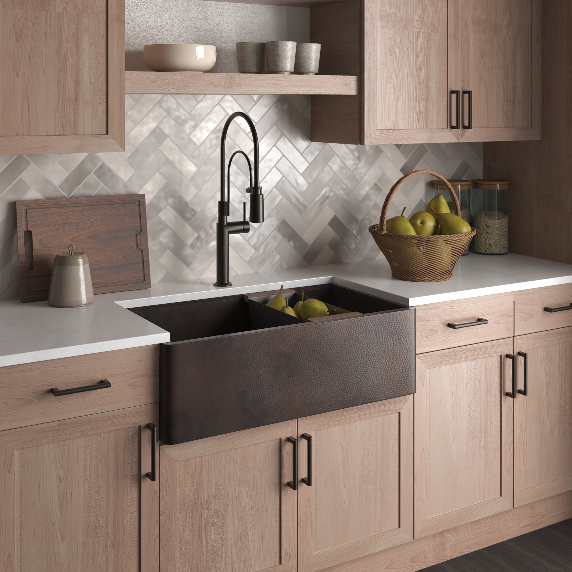 Native Trails Concierge 33" Copper Workstation Farmhouse Kitchen Sink, Antique Copper, CPKG273