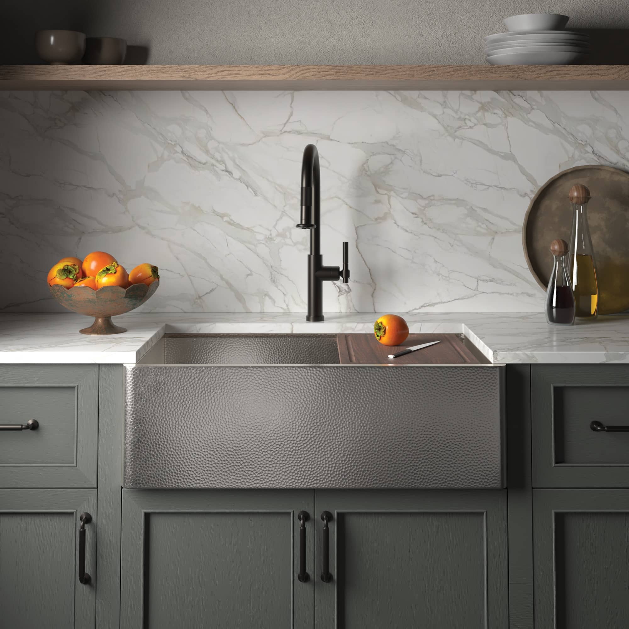 Native Trails Concierge 33" Nickel Workstation Farmhouse Kitchen Sink, Brushed Nickel, CPKG573