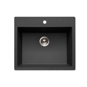 Alternate Image for Houzer Quartztone 25 inch Midnite Granite Composite Drop-in Topmount Single Bowl Kitchen Sink - G-300 MIDNITE