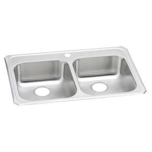 Alternate Image for Elkay Celebrity 33" Drop In/Topmount Stainless Steel ADA Kitchen Sink, 50/50 Double Bowl, Brushed Satin, 1 Faucet Hole, GECR33211
