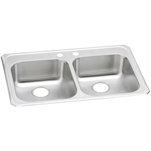Alternate Image for Elkay Celebrity 33" Drop In/Topmount Stainless Steel ADA Kitchen Sink, 50/50 Double Bowl, Brushed Satin, 2 Faucet Holes, GECR33212