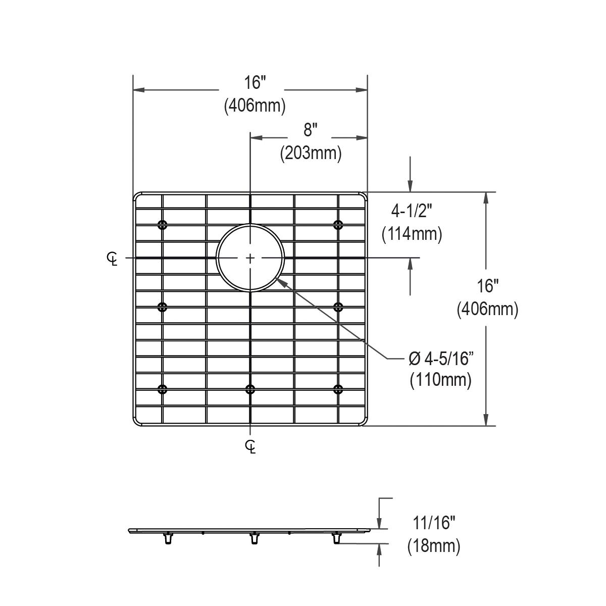 Elkay Stainless Steel 16" x 16" x 11/16" Bottom Grid, GFOBG1717SS