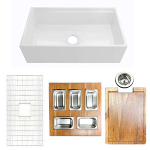 Alternate Image for Nantucket Sinks Cape 33" Fireclay Farmhouse Sink with Accessories, White, HZ-TPS33W-ST1