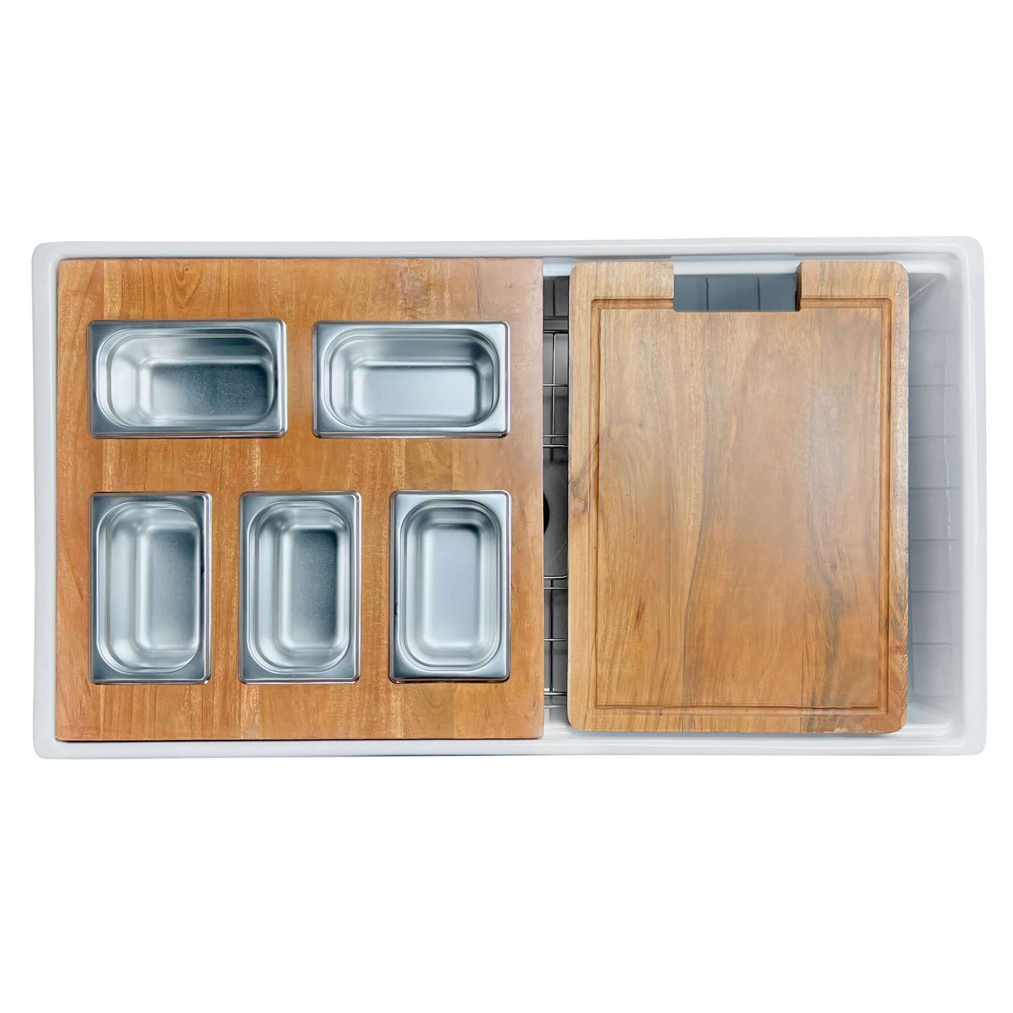 Nantucket Sinks Cape 33" Fireclay Farmhouse Sink with Accessories, White, HZ-TPS33W-ST1