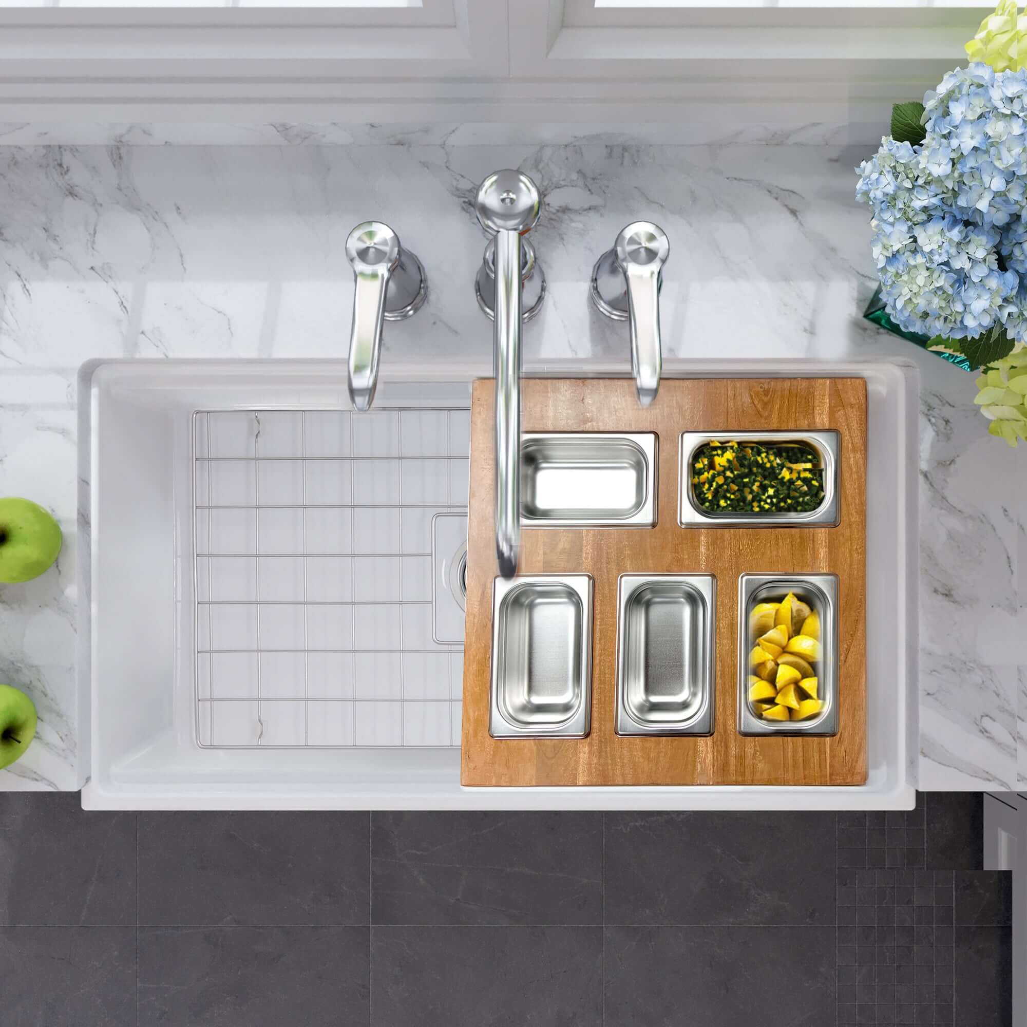 Nantucket Sinks Cape 33" Fireclay Farmhouse Sink with Accessories, White, HZ-TPS33W-ST1