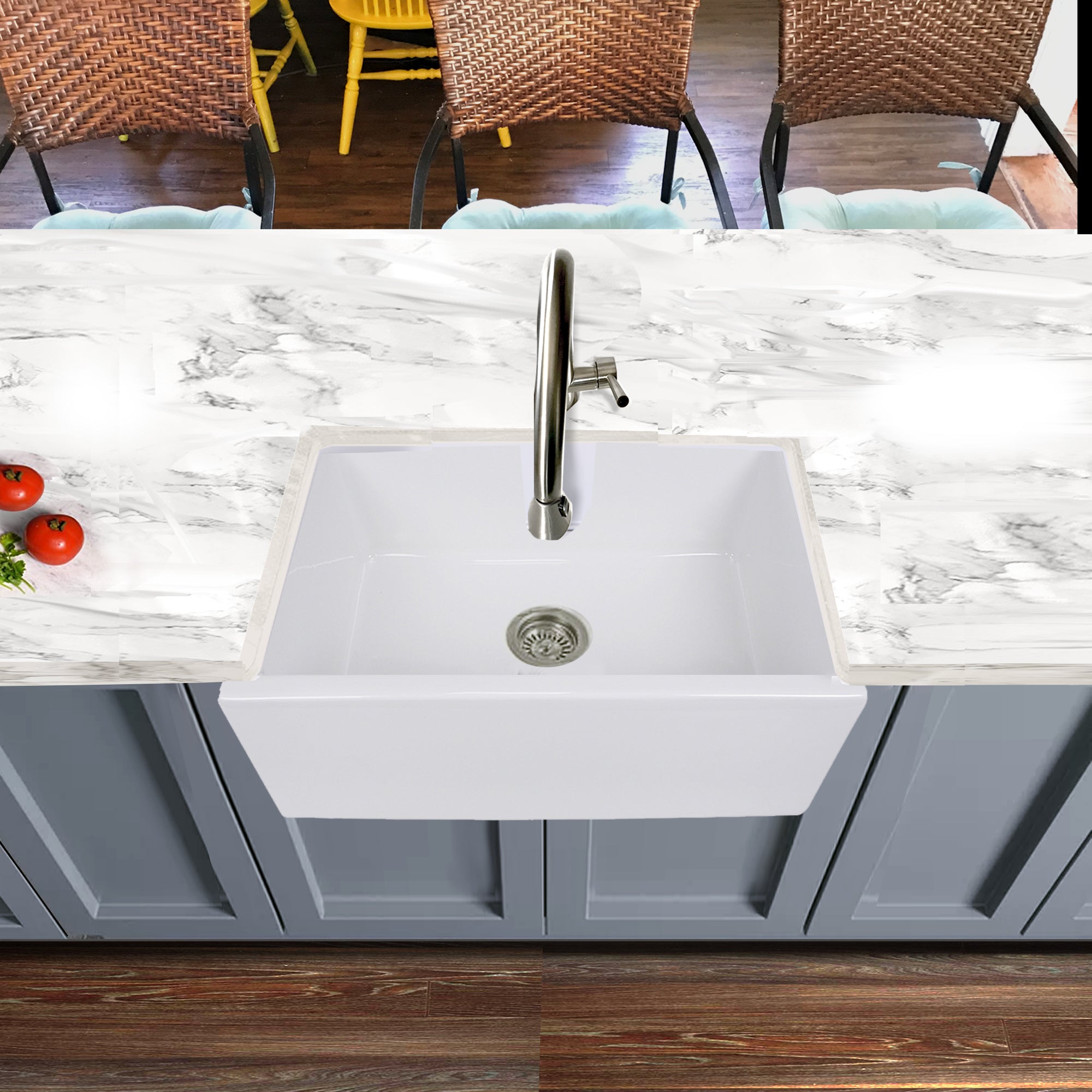 Nantucket Sinks Cape 24" Fireclay Farmhouse Sink, White, Hyannis-24