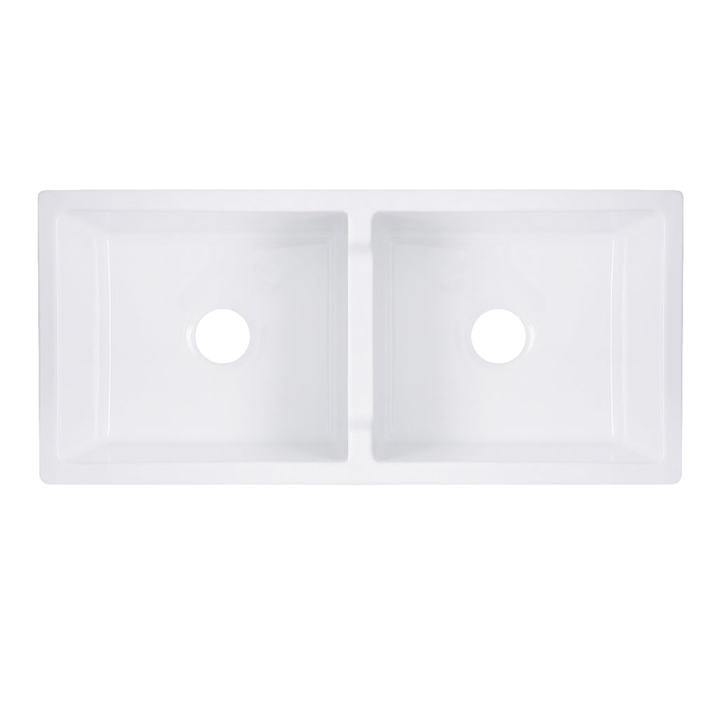 Nantucket Sinks Cape 40" Fireclay Farmhouse Sink, 50/50 Double Bowl, White, Hyannis-39-DBL