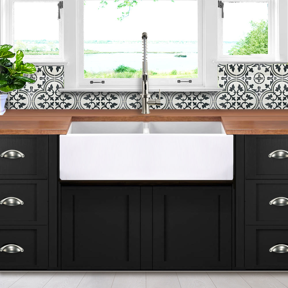 Nantucket Sinks Cape 40" Fireclay Farmhouse Sink, 50/50 Double Bowl, White, Hyannis-39-DBL