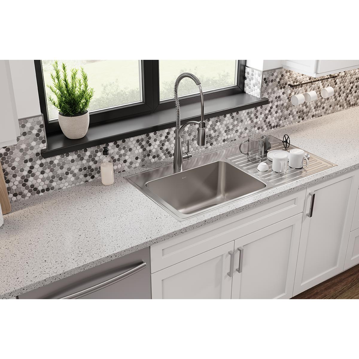 Elkay Lustertone Classic 43" Drop In/Topmount Stainless Steel Kitchen Sink, Lustrous Satin, 18 Gauge, Includes Drainboard, ILGR4322L0