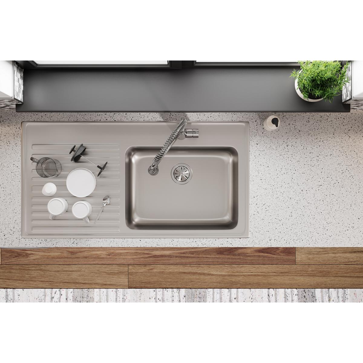 Elkay Lustertone Classic 43" Drop In/Topmount Stainless Steel Kitchen Sink, Lustrous Satin, 18 Gauge, Includes Drainboard, ILGR4322L0