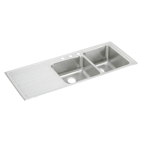 Elkay Lustertone Classic 54" Drop In/Topmount Stainless Steel Kitchen Sink, 40/60 Double Bowl, Lustrous Satin, Includes Drainboard, 2 Faucet Holes, ILGR5422R2
