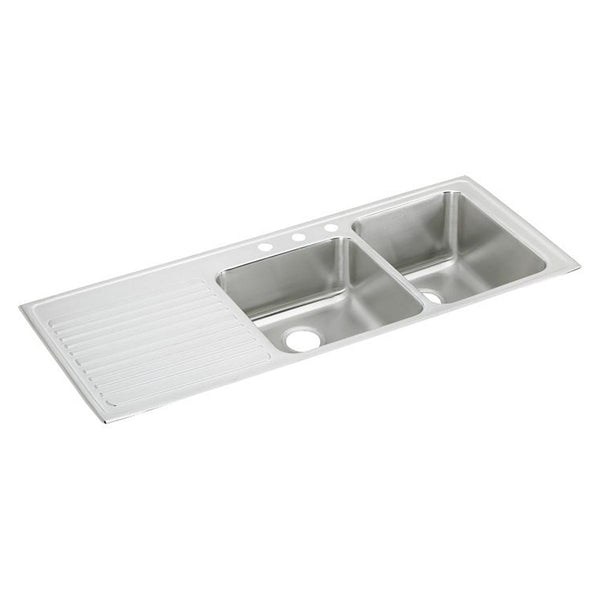 Elkay Lustertone Classic 54" Drop In/Topmount Stainless Steel Kitchen Sink, 40/60 Double Bowl, Lustrous Satin, Includes Drainboard, 3 Faucet Holes, ILGR5422R3