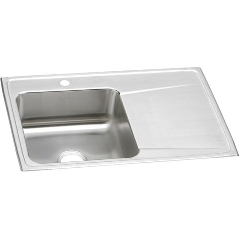 Elkay Lustertone Classic 33" Drop In/Topmount Stainless Steel Kitchen Sink, Lustrous Satin, Includes Drainboard, 1 Faucet Hole, ILR3322L1