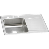 Elkay Lustertone Classic 33" Drop In/Topmount Stainless Steel Kitchen Sink, Lustrous Satin, Includes Drainboard, 3 Faucet Holes, ILR3322L3