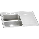 Elkay Lustertone Classic 33" Drop In/Topmount Stainless Steel Kitchen Sink, Lustrous Satin, Includes Drainboard, 4 Faucet Holes, ILR3322L4