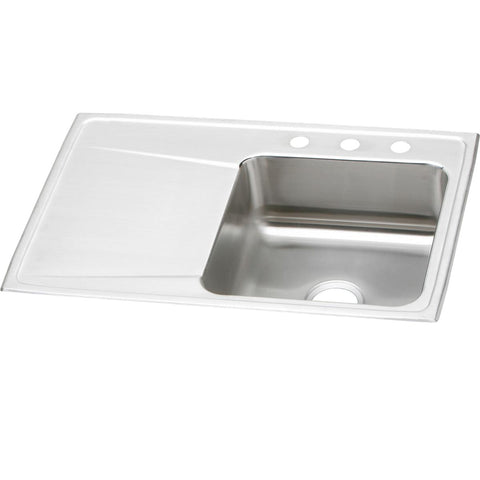 Elkay Lustertone Classic 33" Drop In/Topmount Stainless Steel Kitchen Sink, Lustrous Satin, Includes Drainboard, MR2 Faucet Holes, ILR3322RMR2