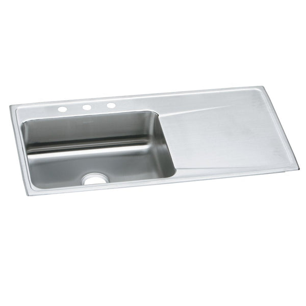 Elkay Lustertone 43" Stainless Steel Kitchen Sink with Drainboard, 1 faucet hole, 18 Gauge, Lustertone Classic, ILR4322L1