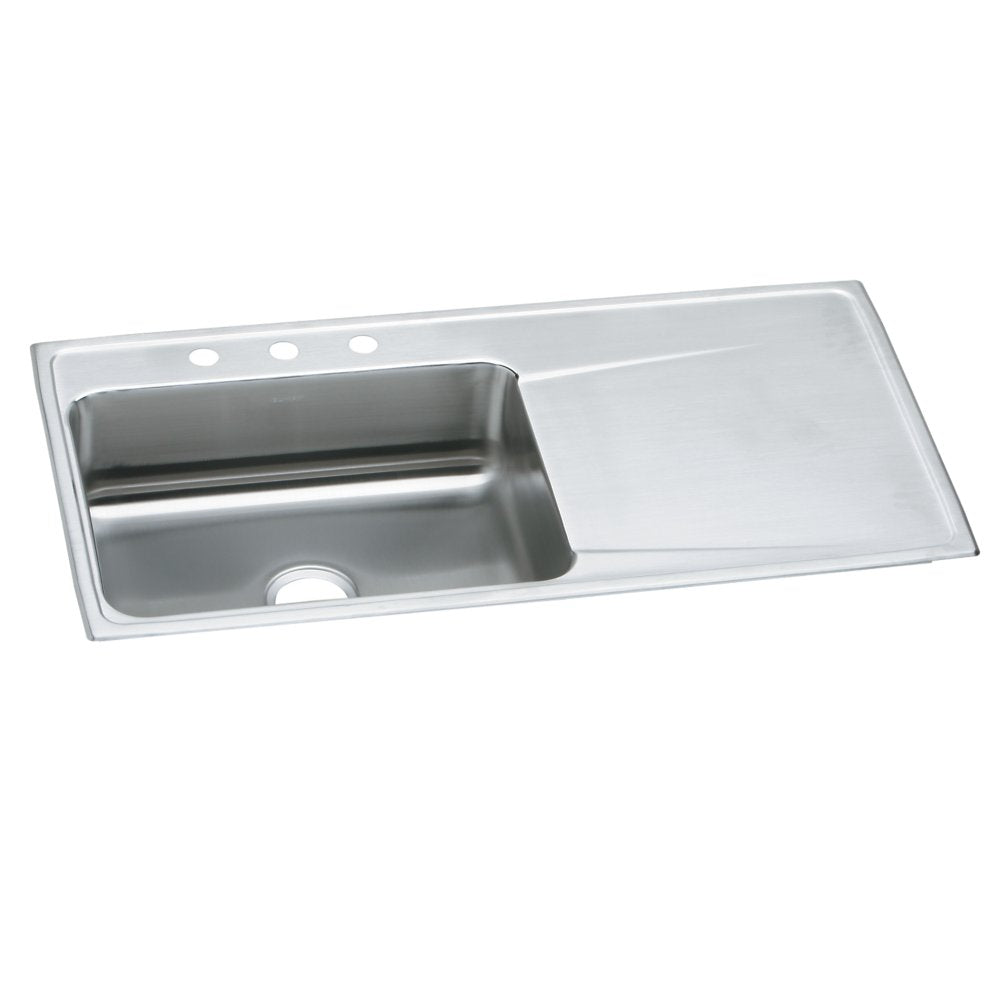 Elkay Lustertone 43" Stainless Steel Kitchen Sink with Drainboard, 2 faucet holes, 18 Gauge, Lustertone Classic, ILR4322L2