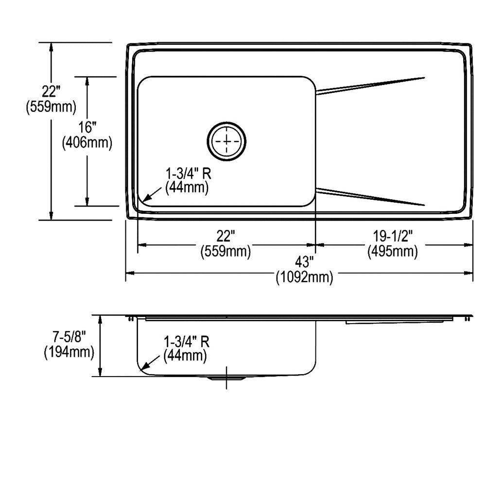 Elkay Lustertone 43" Stainless Steel Kitchen Sink with Drainboard, 2 faucet holes, 18 Gauge, Lustertone Classic, ILR4322L2