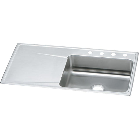 Elkay Lustertone Classic 43" Drop In/Topmount Stainless Steel Kitchen Sink, Lustrous Satin, Includes Drainboard, 4 Faucet Holes, ILR4322R4