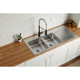 Elkay Lustertone Classic 48" Drop In/Topmount Stainless Steel Kitchen Sink, 50/50 Double Bowl, Lustrous Satin, Includes Drainboard, 1 Faucet Hole, ILR4822L1