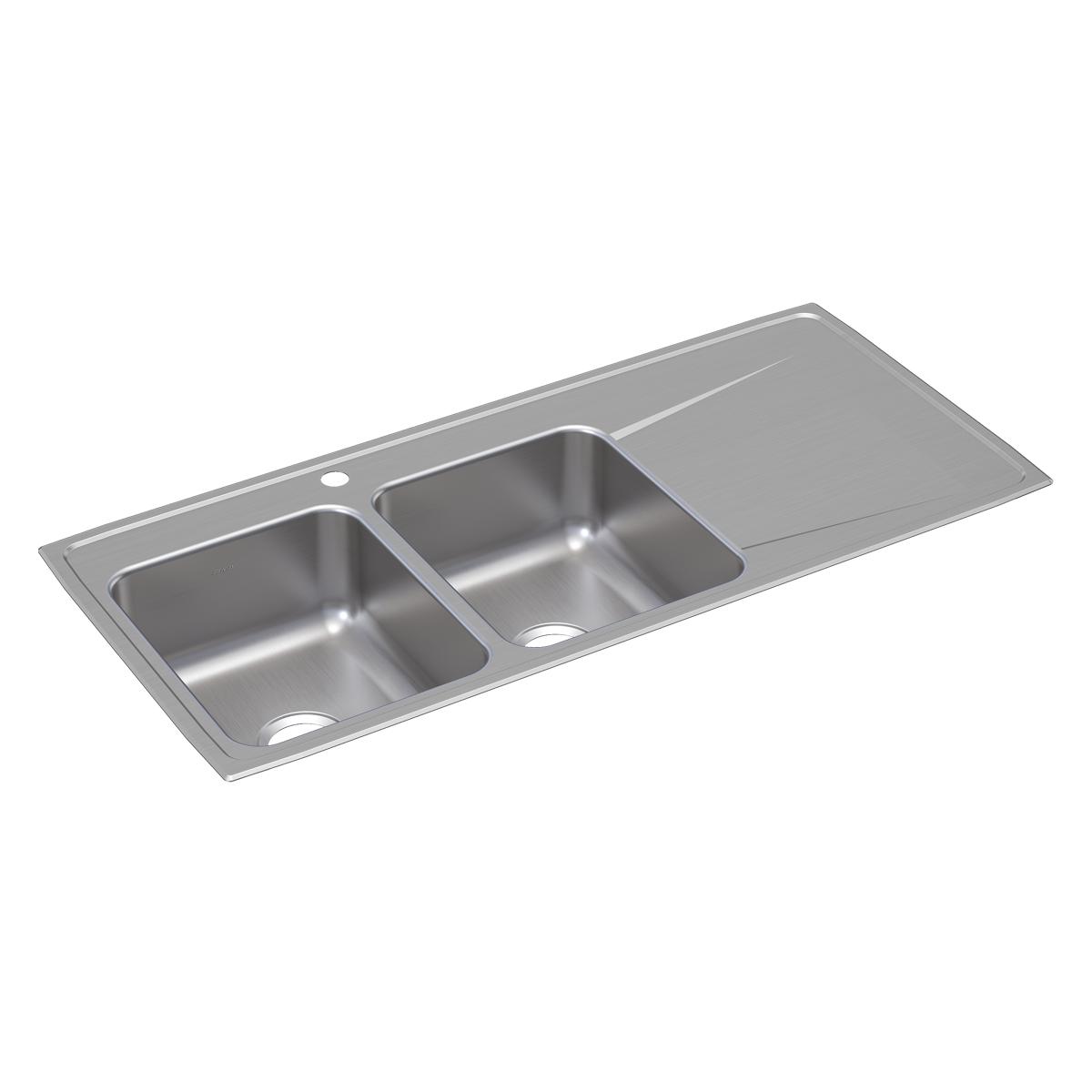 Elkay Lustertone Classic 48" Drop In/Topmount Stainless Steel Kitchen Sink, 50/50 Double Bowl, Lustrous Satin, Includes Drainboard, 1 Faucet Hole, ILR4822L1