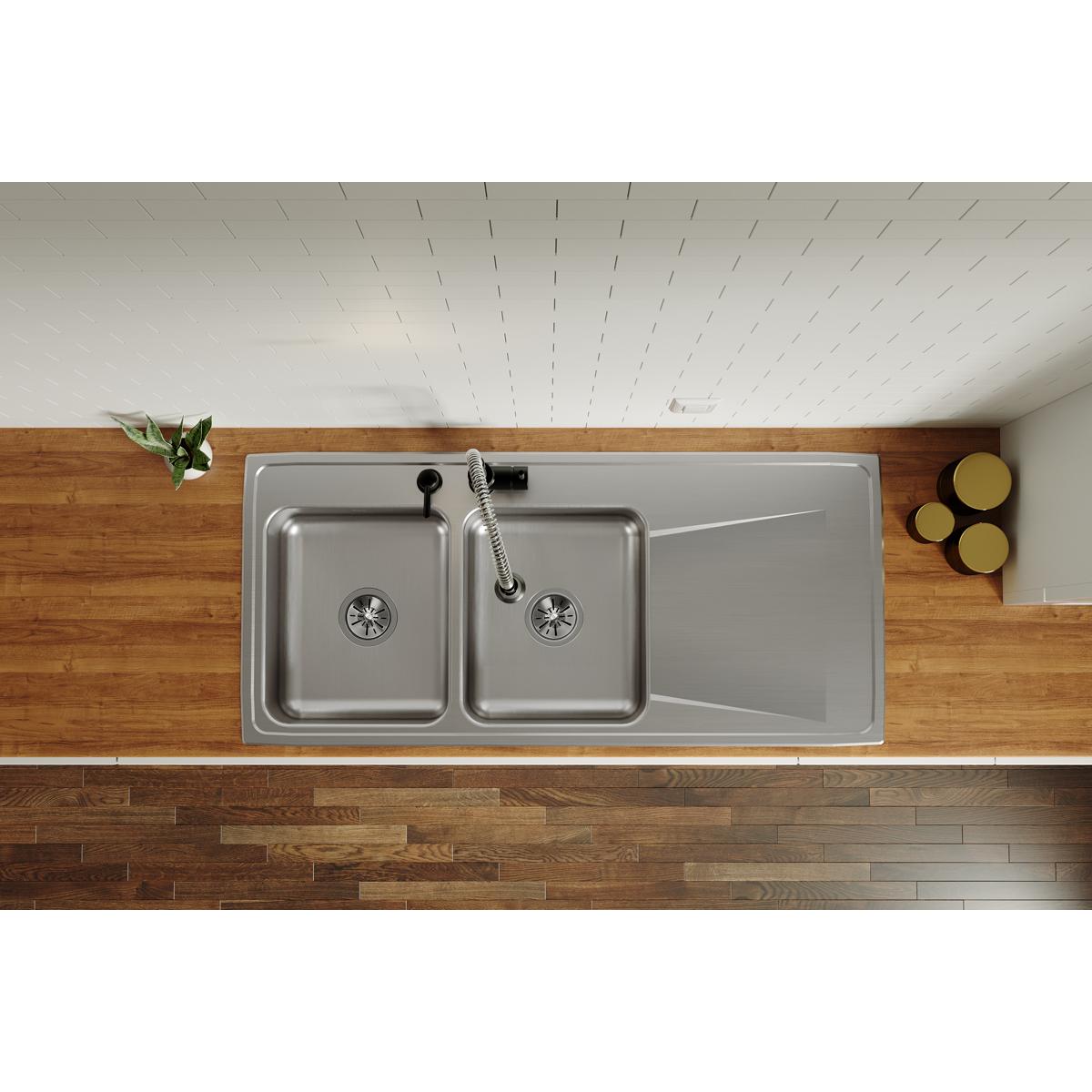 Elkay Lustertone Classic 48" Drop In/Topmount Stainless Steel Kitchen Sink, 50/50 Double Bowl, Lustrous Satin, Includes Drainboard, 2 Faucet Holes, ILR4822L2