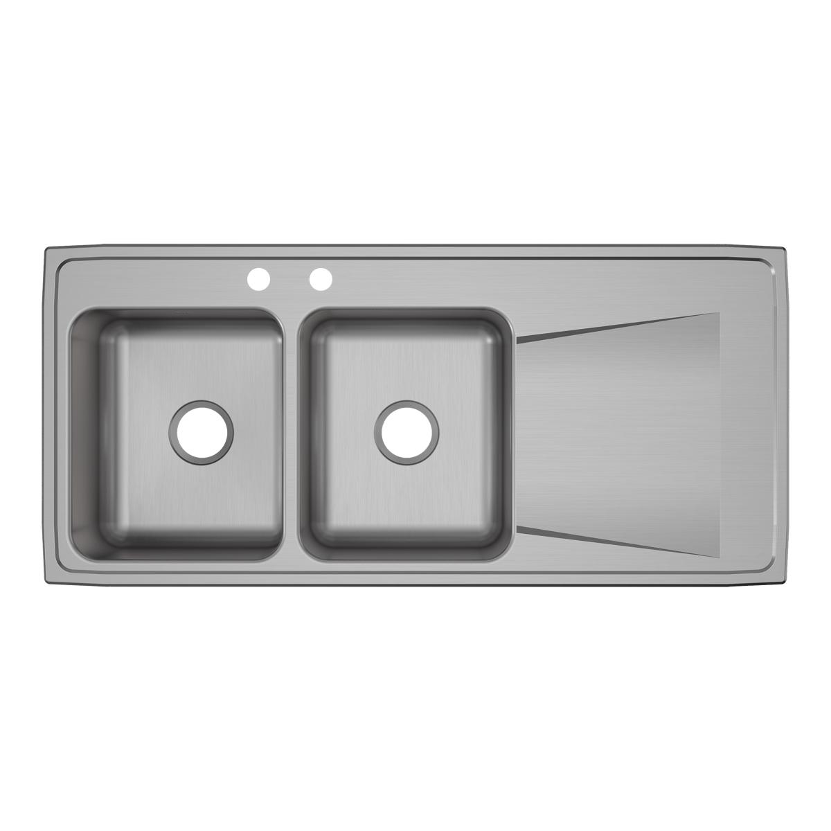 Elkay Lustertone Classic 48" Drop In/Topmount Stainless Steel Kitchen Sink, 50/50 Double Bowl, Lustrous Satin, Includes Drainboard, 2 Faucet Holes, ILR4822L2