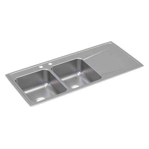 Elkay Lustertone Classic 48" Drop In/Topmount Stainless Steel Kitchen Sink, 50/50 Double Bowl, Lustrous Satin, Includes Drainboard, 2 Faucet Holes, ILR4822L2