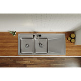 Elkay Lustertone Classic 48" Drop In/Topmount Stainless Steel Kitchen Sink, 50/50 Double Bowl, Lustrous Satin, Includes Drainboard, MR2 Faucet Holes, ILR4822LMR2