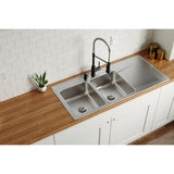 Elkay Lustertone Classic 48" Drop In/Topmount Stainless Steel Kitchen Sink, 50/50 Double Bowl, Lustrous Satin, Includes Drainboard, MR2 Faucet Holes, ILR4822LMR2