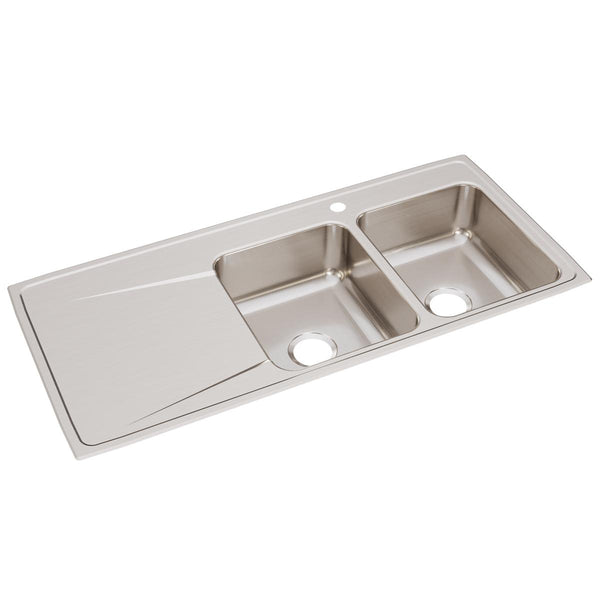 Elkay Lustertone Classic 48" Drop In/Topmount Stainless Steel Kitchen Sink, 50/50 Double Bowl, Lustrous Satin, Includes Drainboard, 1 Faucet Hole, ILR4822R1