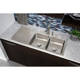 Elkay Lustertone Classic 48" Drop In/Topmount Stainless Steel Kitchen Sink, 50/50 Double Bowl, Includes Drainboard, 2 Faucet Holes, ILR4822R2