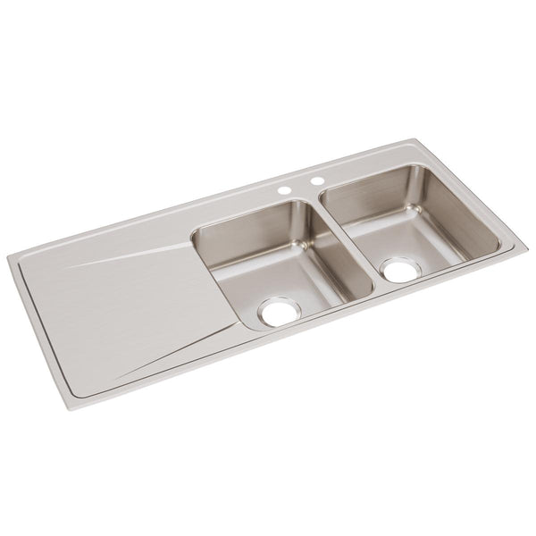 Elkay Lustertone Classic 48" Drop In/Topmount Stainless Steel Kitchen Sink, 50/50 Double Bowl, Lustrous Satin, Includes Drainboard, 2 Faucet Holes, ILR4822R2