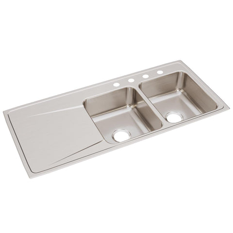 Elkay Lustertone Classic 48" Drop In/Topmount Stainless Steel Kitchen Sink, 50/50 Double Bowl, Lustrous Satin, Includes Drainboard, 4 Faucet Holes, ILR4822R4