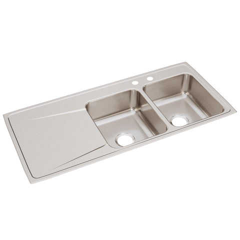 Elkay Lustertone Classic 48" Drop In/Topmount Stainless Steel Kitchen Sink, 50/50 Double Bowl, Lustrous Satin, Includes Drainboard, MR2 Faucet Holes, ILR4822RMR2