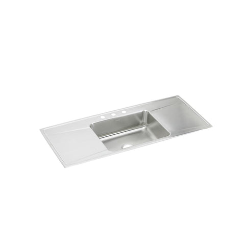 Elkay Lustertone Classic 54" Drop In/Topmount Stainless Steel Kitchen Sink, Lustrous Satin, Includes Drainboard, 4 Faucet Holes, ILR5422DD4