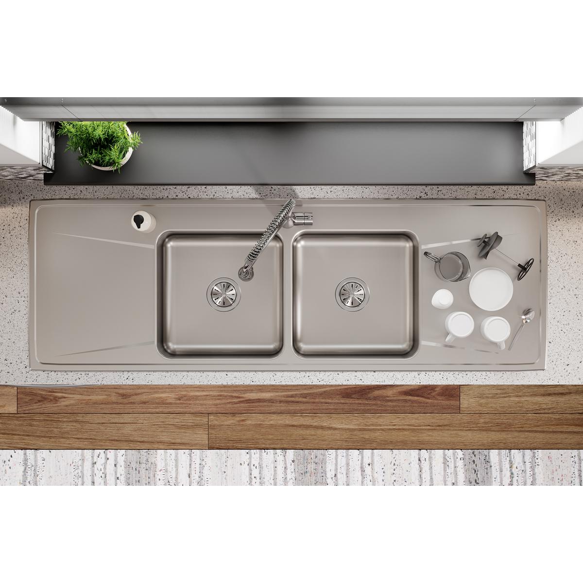Elkay Lustertone Classic 66" Drop In/Topmount Stainless Steel Kitchen Sink, 50/50 Double Bowl, Lustrous Satin, 18 Gauge, Includes Drainboard, ILR6622DD0