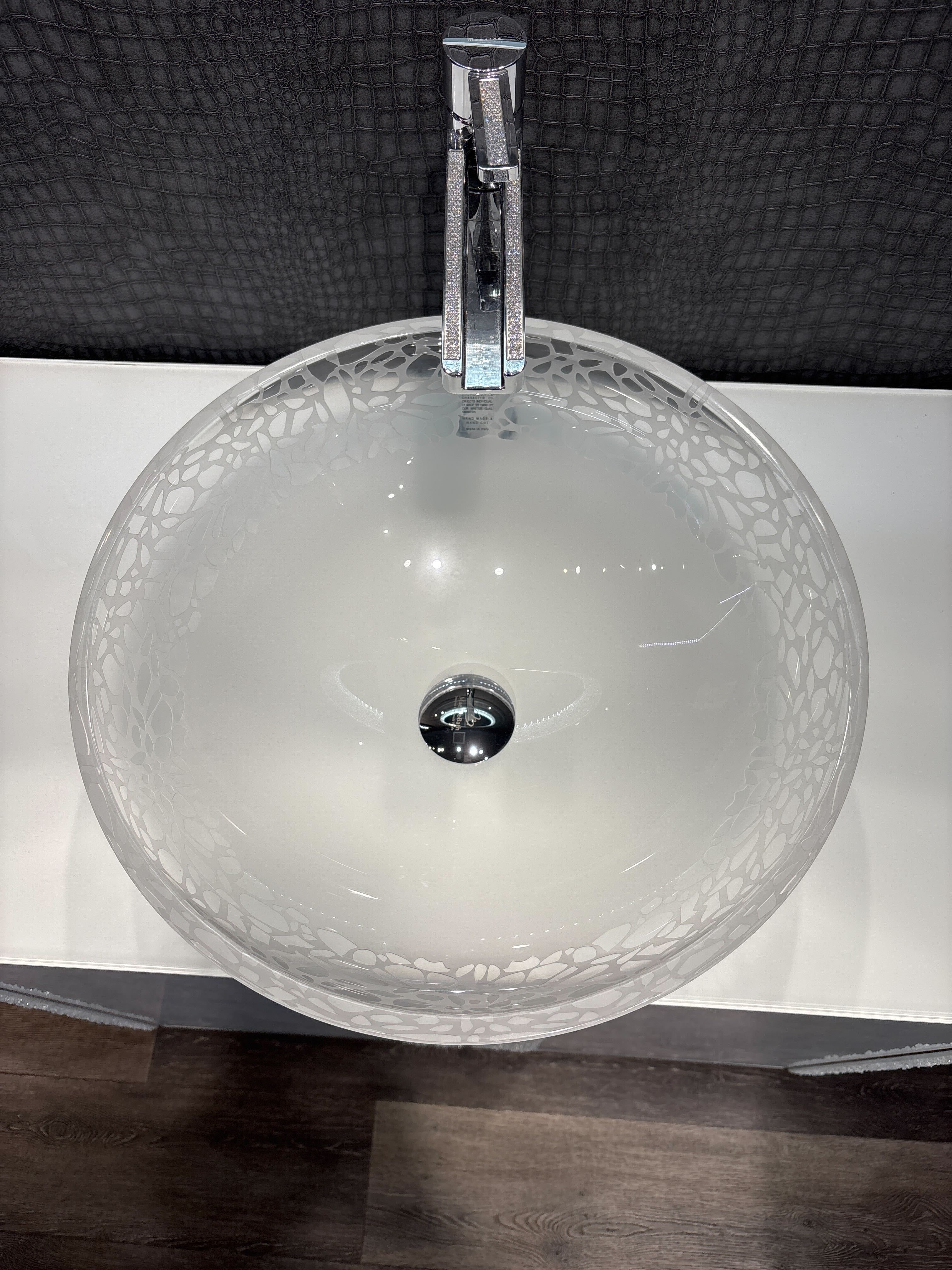 MaestroBath 17" Camelia Luxury Crystal ADA Oval Bathroom Sink, Matte, Glass, Matt White, ATE-CAM-WHM