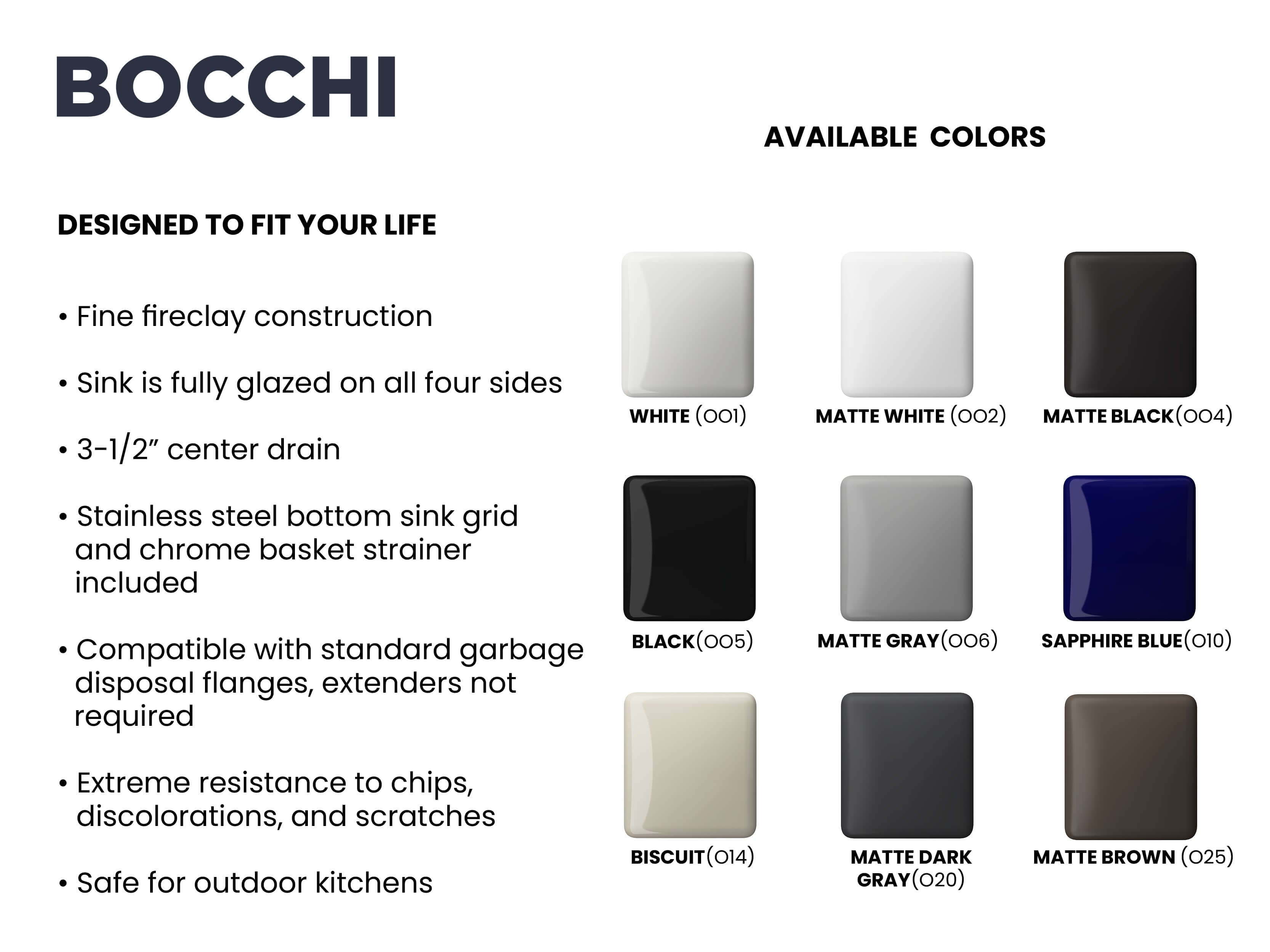 BOCCHI Classico 24" Fireclay Farmhouse Apron Single Bowl Kitchen Sink, White, 1137-001-0120