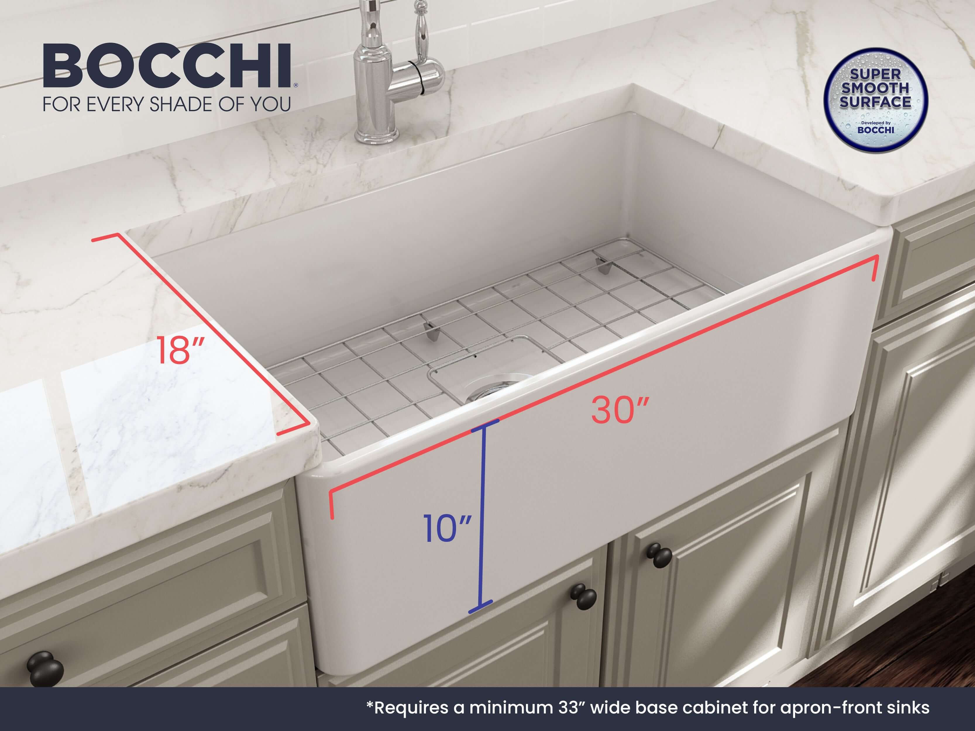 BOCCHI Classico 30" Fireclay Farmhouse Apron Single Bowl Kitchen Sink, White, 1138-001-0120