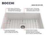 BOCCHI Classico 30" Fireclay Farmhouse Sink Kit with Faucet and Accessories, White (sink) / Stainless Steel (faucet), 1138-001-2020SS