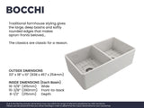 BOCCHI Classico 33" Fireclay Farmhouse Sink Kit with Faucet and Accessories, 50/50 Double Bowl, White (sink) / Chrome (faucet), 1139-001-2020CH