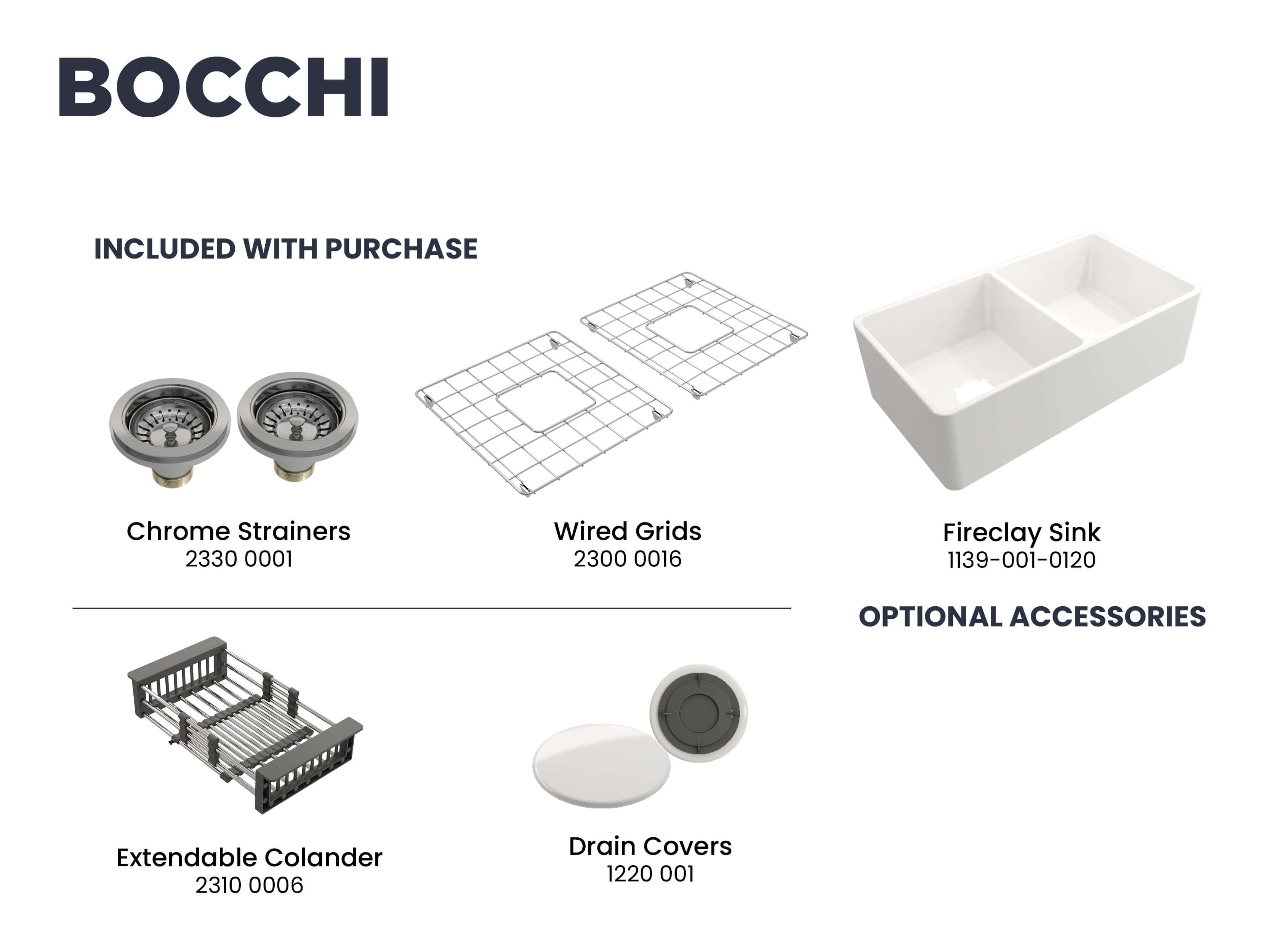 BOCCHI Classico 33" Fireclay Farmhouse Apron 50/50 Double Bowl Kitchen Sink, White, 1139-001-0120