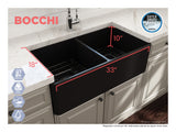 BOCCHI Classico 33" Matte Black Fireclay Farmhouse Sink Kit with Matte Black Faucet and Accessories, 50/50 Double Bowl,  1139-004-2020MB