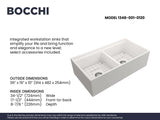 BOCCHI Contempo 36" Fireclay Workstation Farmhouse Sink with Accessories, 50/50 Double Bowl, White, 1348-001-0120