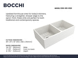 BOCCHI Contempo 36" Fireclay Farmhouse Apron 50/50 Double Bowl Kitchen Sink, White, 1350-001-0120