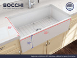 BOCCHI Contempo 33" Fireclay Farmhouse Sink Kit with Faucet and Accessories, White (sink) / Chrome (faucet), 1352-001-2020CH
